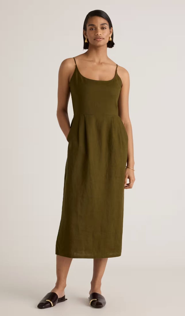 Quince Nwt 100% European Linen Scoop Neck Midi Dress Martini Olive Medium